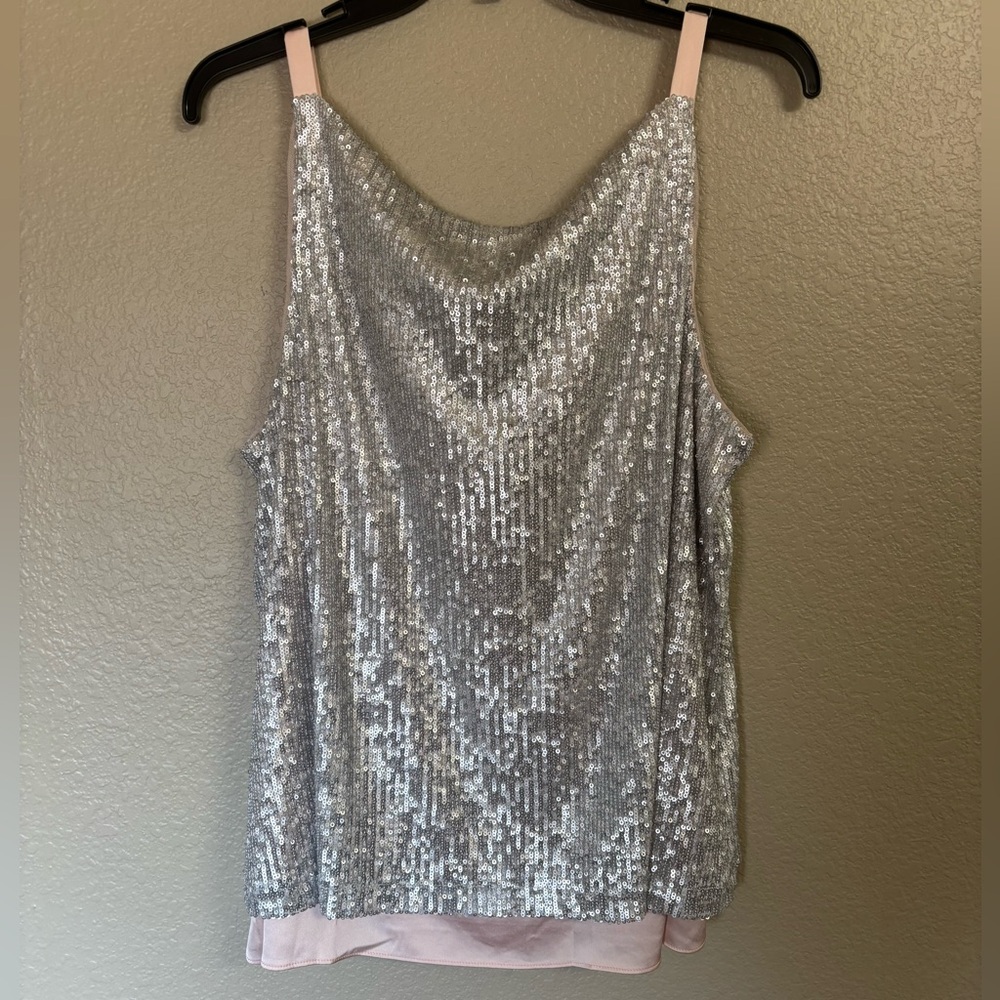 White House Black Market Silver Sequin & Light Pink Camisole - Picture 8 of 9